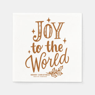 Burnt Orange Joy to the World Lettering Christmas Napkin