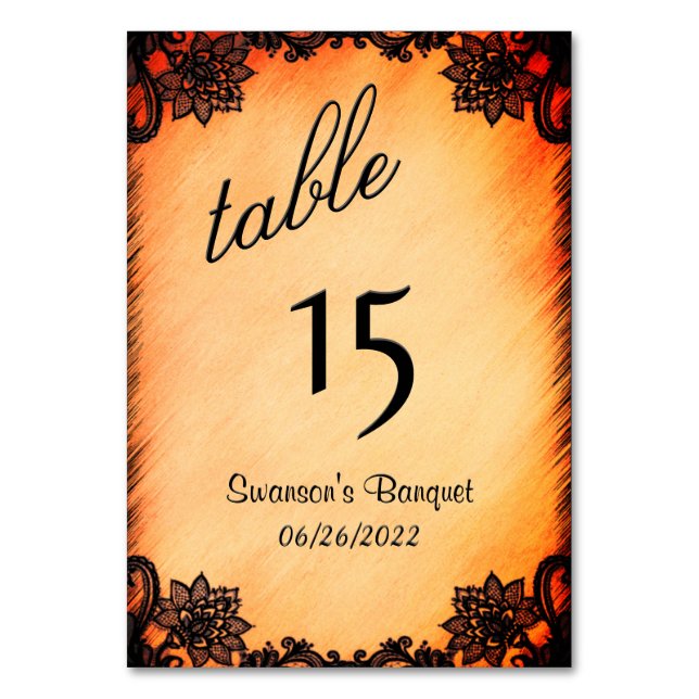 Burnt Orange Lace Table Number  (Front)