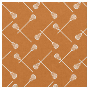 Burnt Orange Lacrosse White Sticks Patterned Fabric