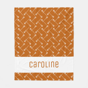 Burnt Orange Lacrosse White Sticks Patterned Fleece Blanket