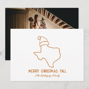 Burnt Orange Line Art Santa Texas Holiday Card