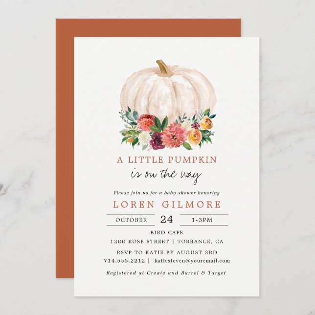 Burnt Orange Little Pumpkin Baby Shower Invitation (Front/Back)