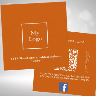 Burnt orange logo QR code Facebook follow us Square Business Card