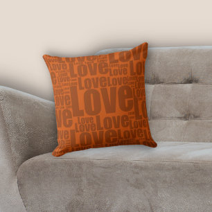 Burnt Orange Love Typography Cushion