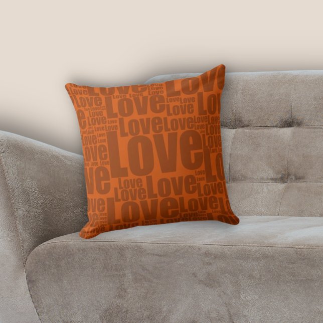 Burnt Orange Love Typography Cushion (Warm Earthy Burnt Orange Love Typography Pattern Throw Pillow, Living Room Decor)