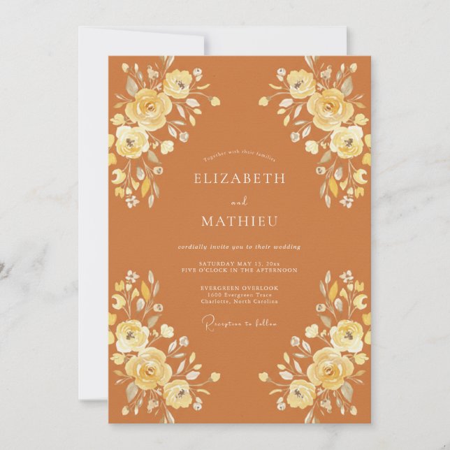 Burnt Orange Luminous Fall Wedding Invitation (Front)