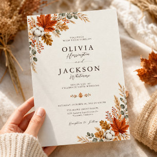 Burnt Orange Maple Leaf Rustic Fall Wedding Invitation