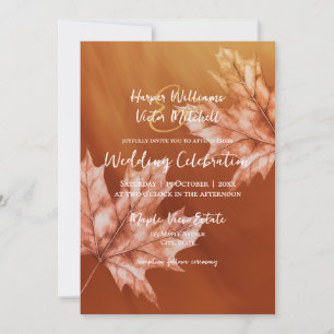 burnt orange maple leaves accent all in one invitation