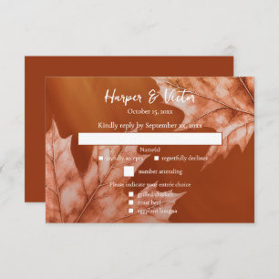 burnt orange maple leaves accent QR code RSVP Card