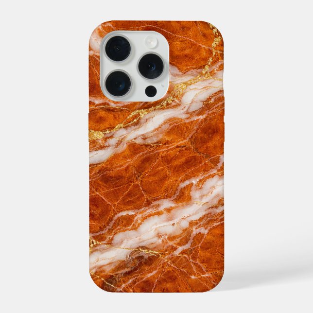 Burnt Orange Marble with White Swirls & Gold Veins iPhone Case (Back)