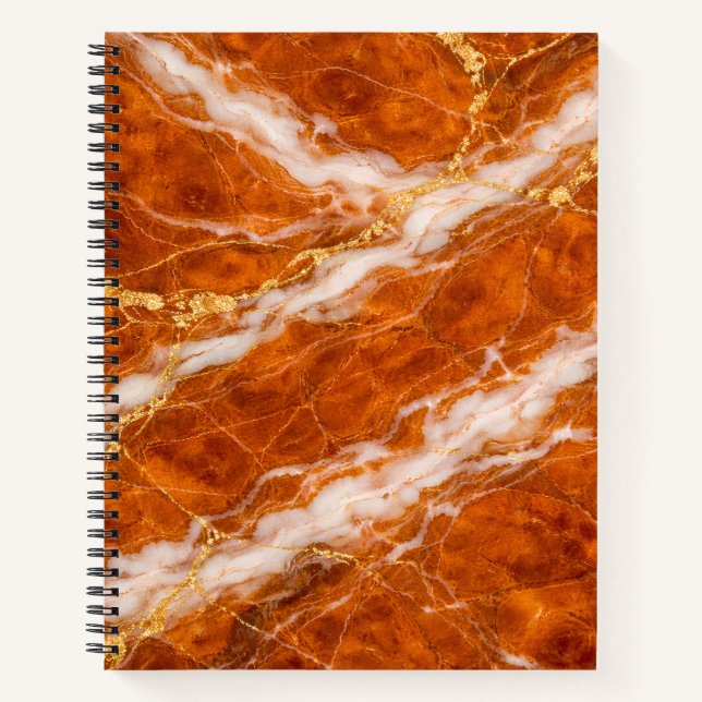 Burnt Orange Marble with White Swirls & Gold Veins Notebook (Front)