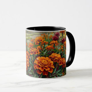 Burnt Orange Marigolds Ceramic Mug – Autumn Garden