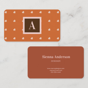Burnt Orange Mini Hearts Background Monogram Business Card