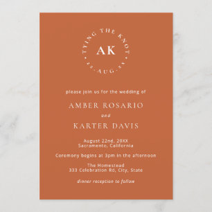 Burnt Orange Minimal Tying The Knot Monogram Invitation