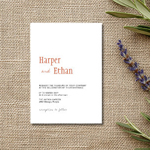 Burnt Orange Minimalist Clean Modern Wedding Invitation
