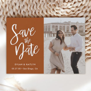 Burnt Orange Minimalist Photo Save the Date Announcement