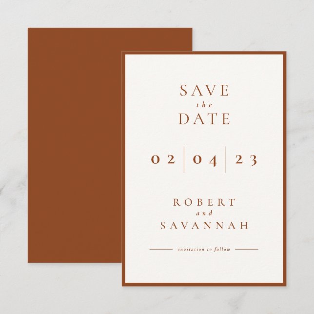 Burnt Orange Minimalist Save the Date Card (Front/Back)