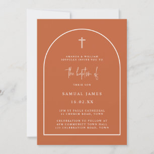Burnt Orange Modern Arch Script Minimalist Baptism Invitation