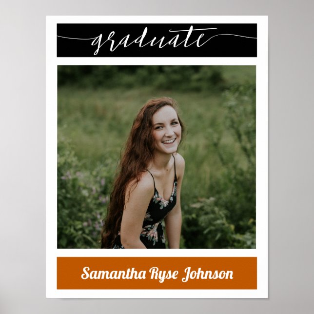 Burnt Orange Modern Block Photo Graduation Poster (Front)