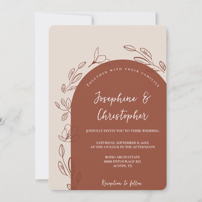 Burnt orange Modern Floral Arch Terracotta Wedding Invitation (Front)