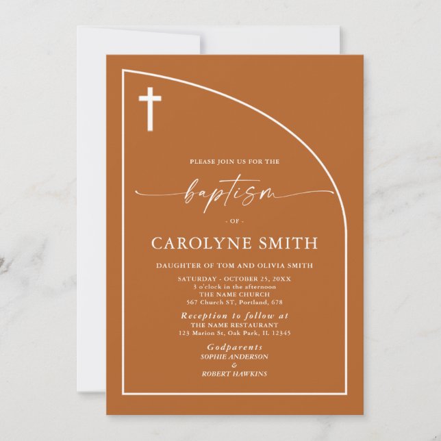 Burnt Orange Modern Minimal Celebration Baptism Invitation (Front)