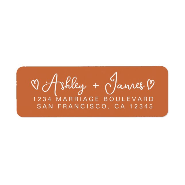 Burnt Orange Modern Script Hearts Return Address (Front)