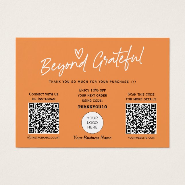 Burnt Orange Modern script QR code thank you card (Front)