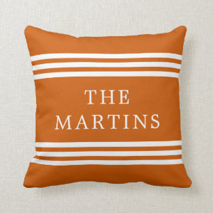 Burnt Orange Modern Stripes   Family Name Cushion