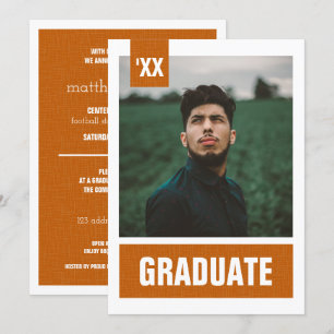 Burnt Orange Modern Textured Photo Graduation Invitation