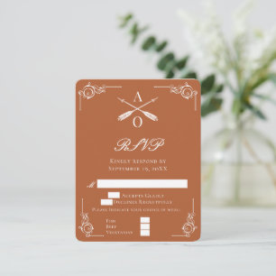 Burnt Orange Monogram and Arrows Wedding RSVP Card