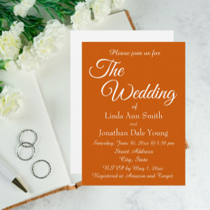 Burnt Orange Monotone Simple Style Wedding Invitation