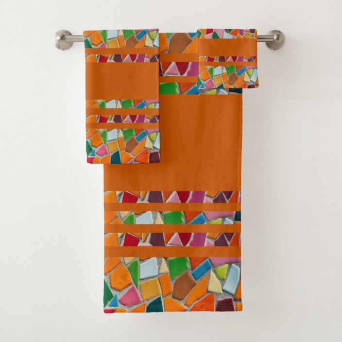 Burnt Orange Mosaic Pattern Bath Towel Set Zazzle.co.uk