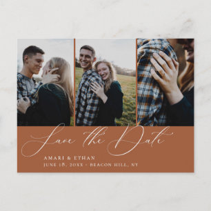 Burnt Orange Multi-Photo Save the Date Announcement Postcard
