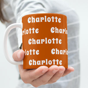 Burnt orange name pattern coffee mug