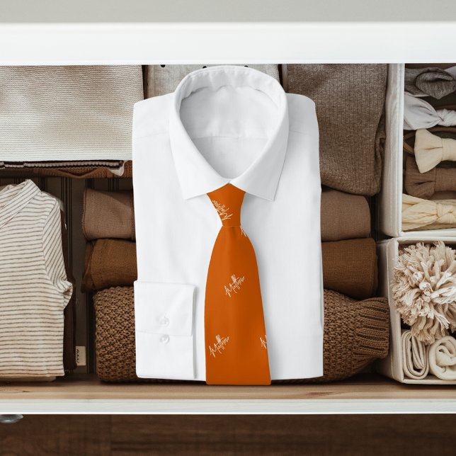 Burnt orange name pattern modern script tie (Creator Uploaded)