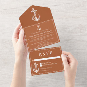 Burnt Orange Nautical Anchor All In One Invitation