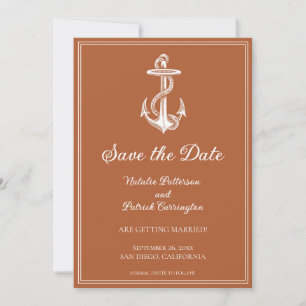 Burnt Orange Nautical Anchor Save the Date Invite
