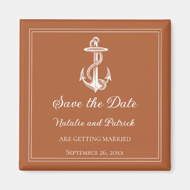 Burnt Orange Nautical Anchor Save the Date Magnet (Front)