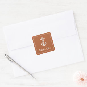 Burnt Orange Nautical Anchor Thank You Stickers
