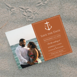 Burnt Orange Nautical Monogram Photo Save the Date