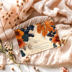 Burnt Orange & Navy Berries Wedding RSVP Card