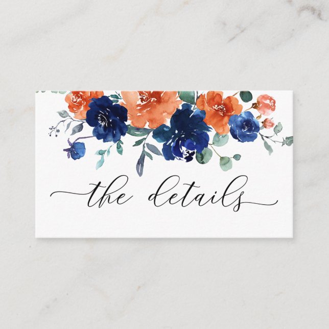 Burnt Orange Navy Blue Royal Wedding Details Enclosure Card (Front)