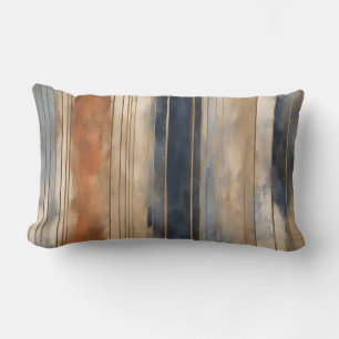 Burnt Orange Navy Dusty Blue Distressed Stripe Lumbar Cushion