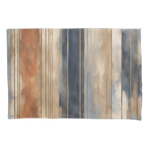 Burnt Orange Navy Dusty Blue Distressed Stripe Pillowcase