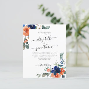 Burnt Orange Navy Floral Budget Wedding Invitation