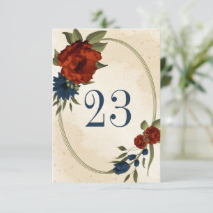 burnt orange navy flowers geometric table number