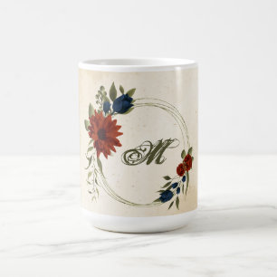 burnt orange & navy flowers greenery coffee mug