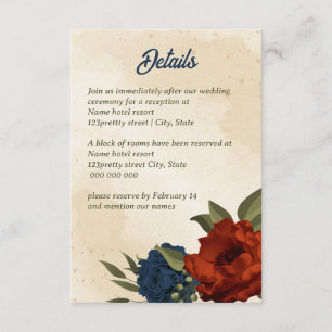 burnt orange navy flowers wedding enclosure card