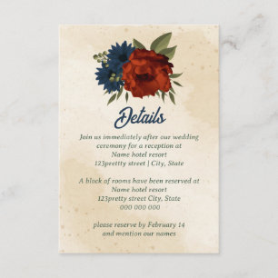 burnt orange navy flowers wedding enclosure card