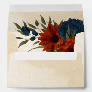 burnt orange navy flowers wedding envelope
